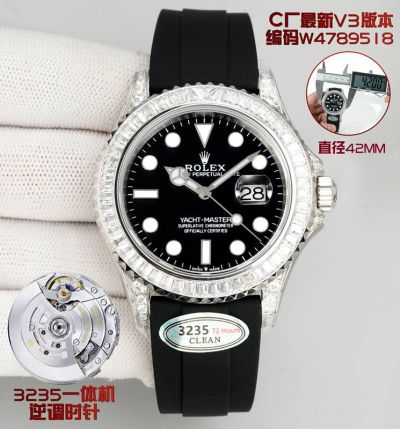 Rolex Yacht Master 42mm 3235 Movement 72H W4789518 Rubber Strap Diamond Bezel Watch